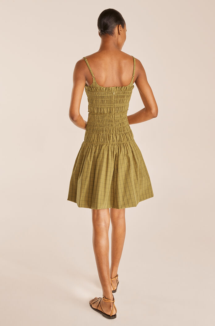 Mini Plaid Smocked Dress - Plaid Olive Combo by Rebecca Taylor — alternate view