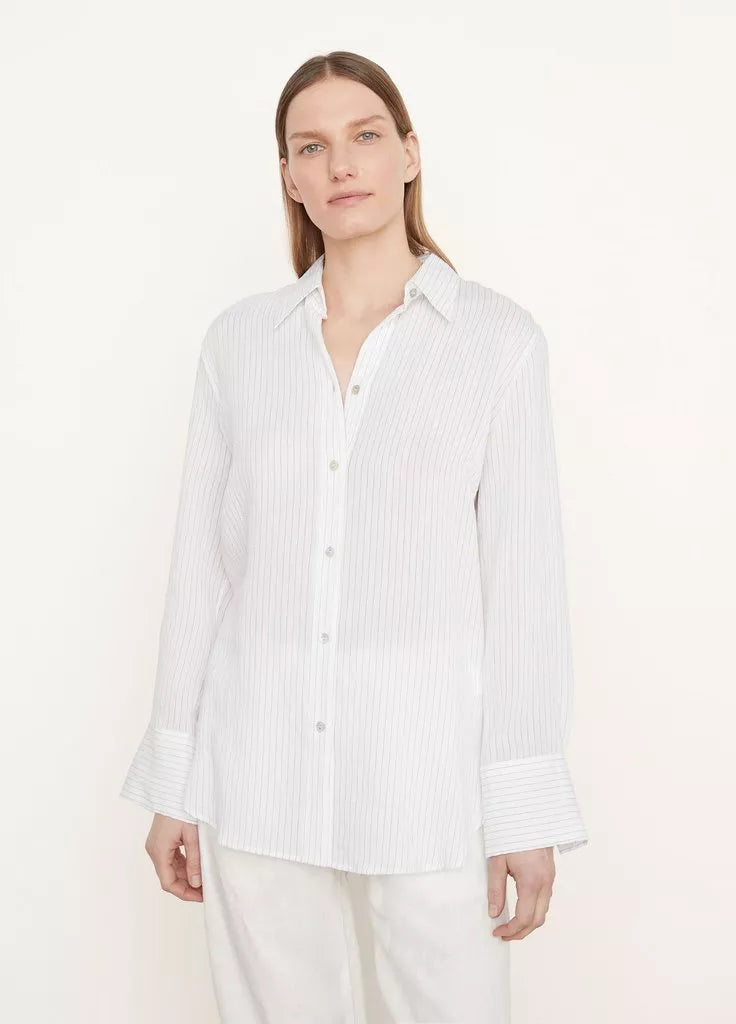 Fine Stripe Relaxed Long Sleeve Shirt - Optic White / Black Stripe by Vince | 25 South Boutiques