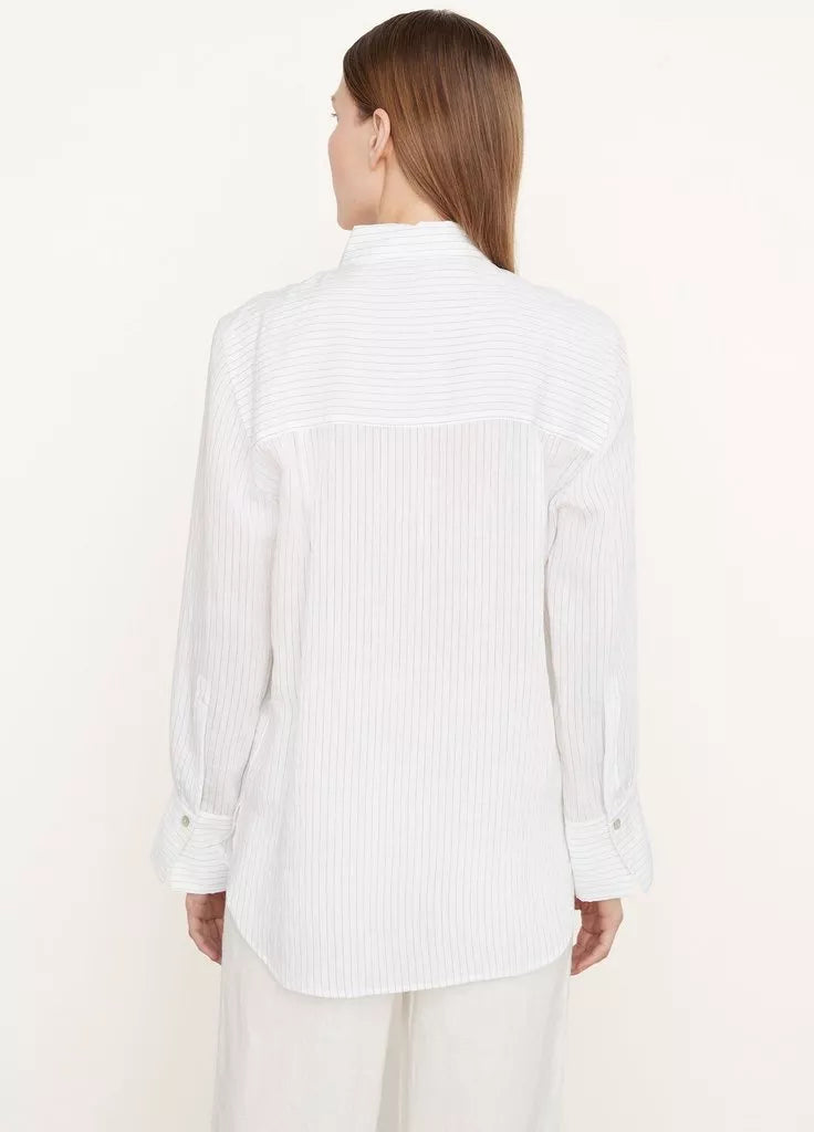 Fine Stripe Relaxed Long Sleeve Shirt - Optic White / Black Stripe by Vince — view 4