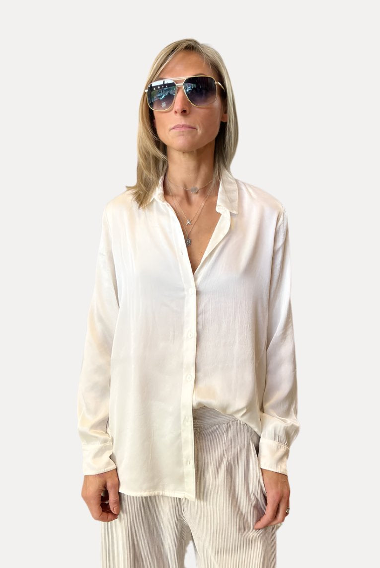 Stretch Satin Silk Shirt - Off White by Transit Par-Such | 25 South Boutiques