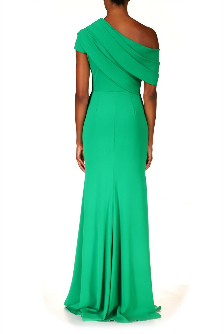 Draped One-Shoulder Gown - Palm Green by Badgley Mischka — view 3