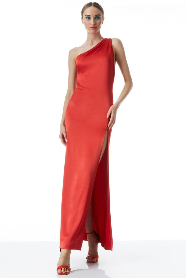 Paulette One Shoulder Fitted Down - Bright Poppy by Alice & Olivia | 25 South Boutiques