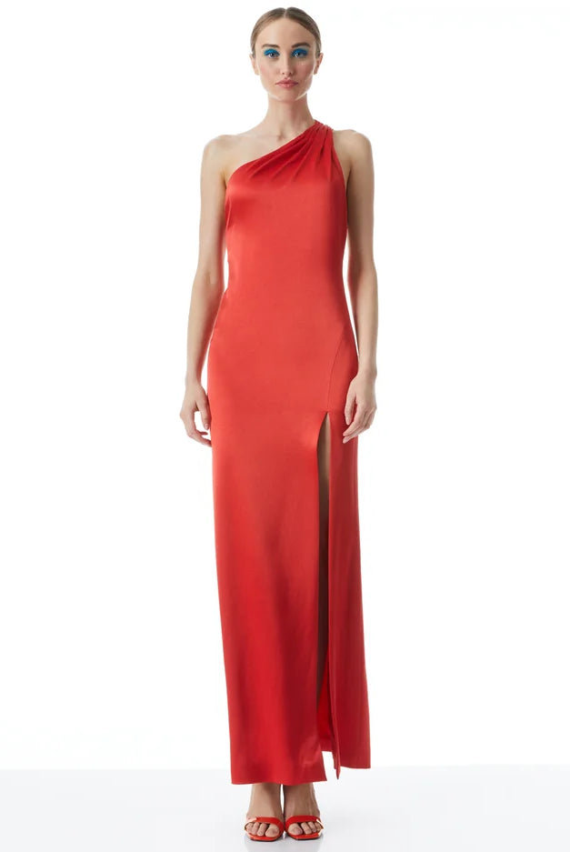 Paulette One Shoulder Fitted Down - Bright Poppy by Alice & Olivia — alternate view