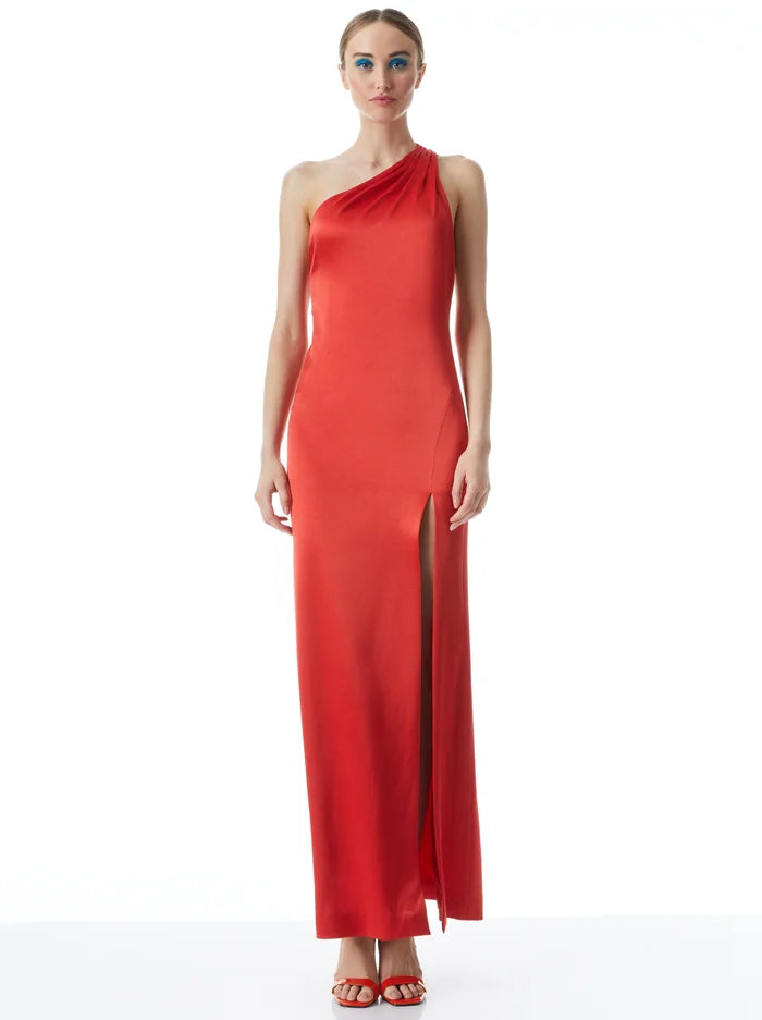 Paulette One Shoulder Fitted Down - Bright Poppy by Alice & Olivia — alternate view