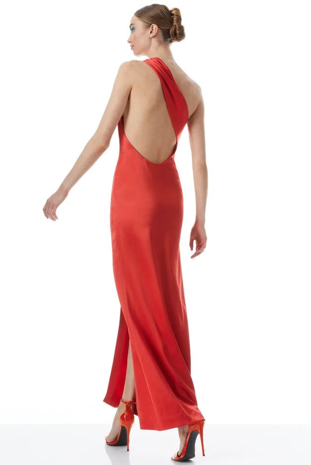 Paulette One Shoulder Fitted Down - Bright Poppy by Alice & Olivia — view 3