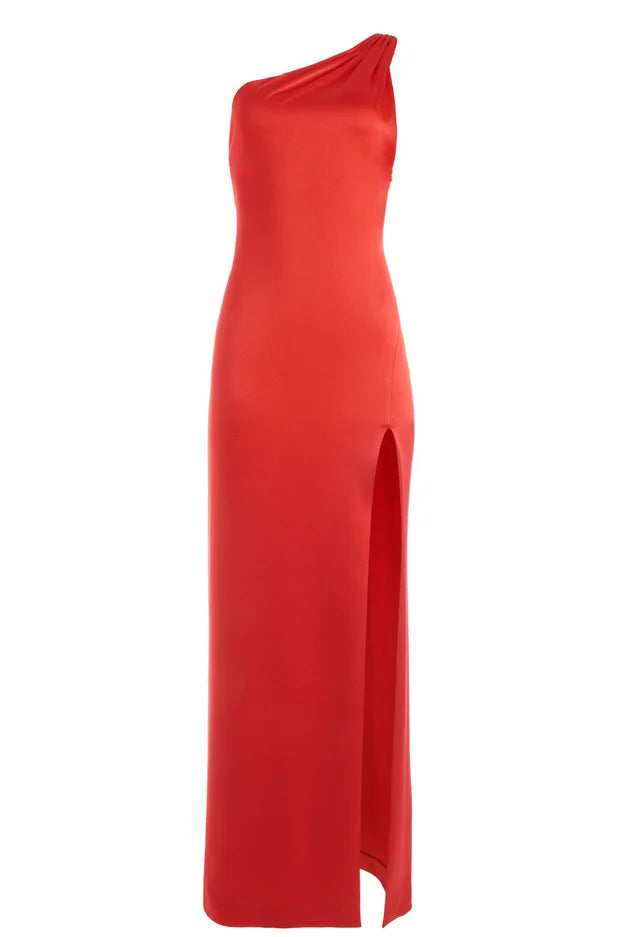 Paulette One Shoulder Fitted Down - Bright Poppy by Alice & Olivia — view 6