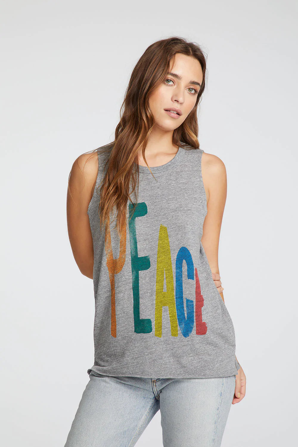 Rainbow Peace Muscle Crop Tee - Streaky Gray by Chaser | 25 South Boutiques