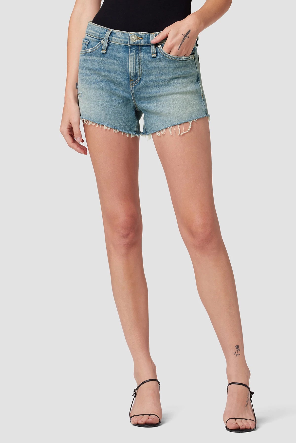 Gemma Mid Rise Cut Off Shorts - Pearls by Hudson — view 3