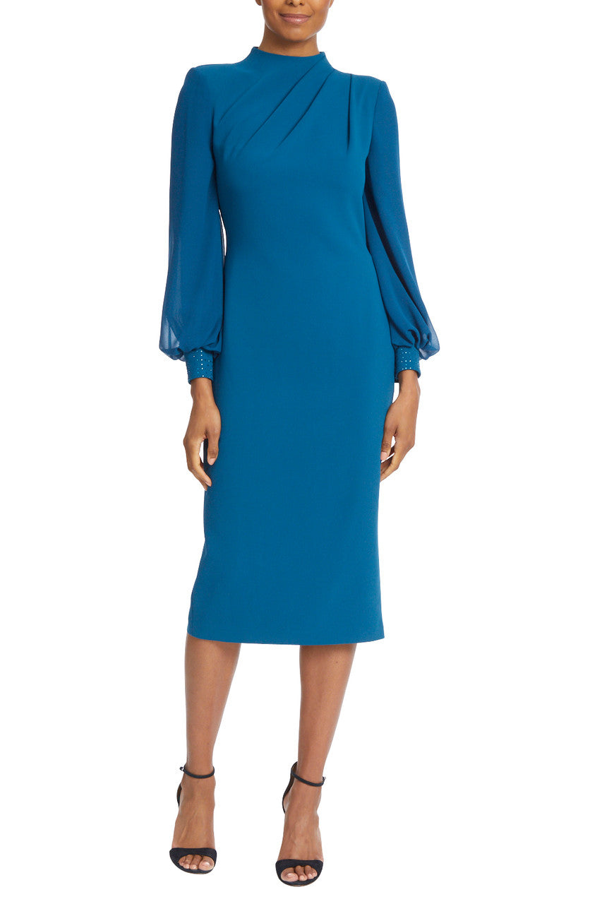 Pleated Neck Cocktail Dress - Teal by Badgley Mischka | 25 South Boutiques