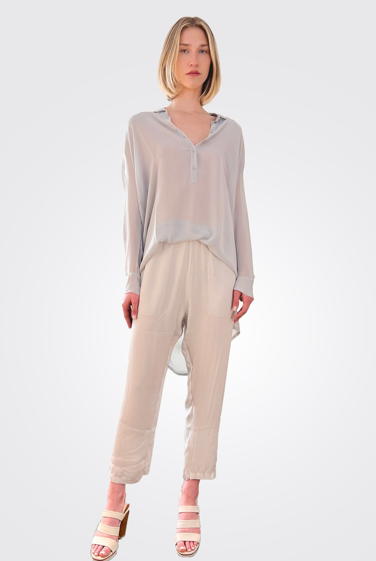 Silk Hi-Low Sheer Blouse - Sandy by Private 0204 — view 3