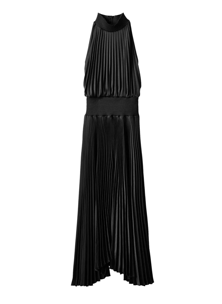 Renzo Pleated Midi Dress - Black by A.L.C — view 5