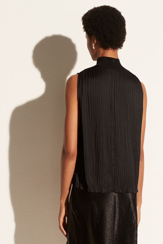 Rib Mock Neck Crushed Satin Shell - Black by Vince — view 4