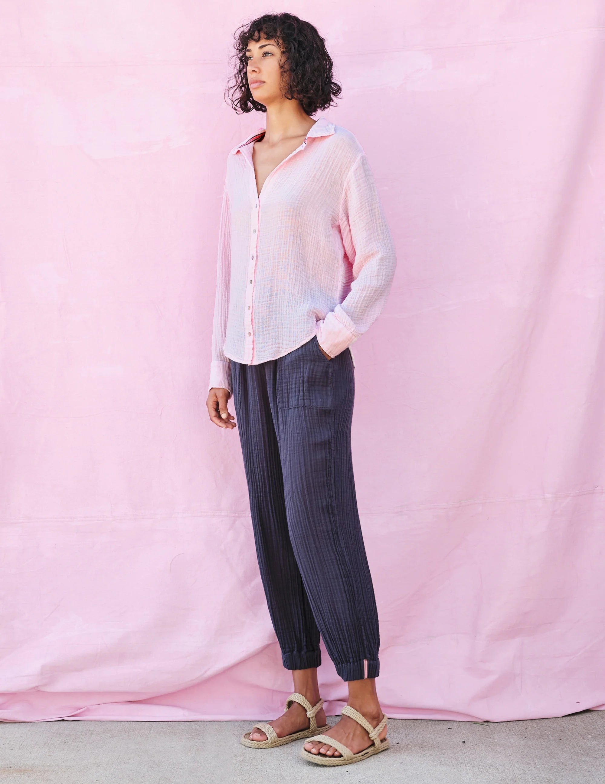 Long Sleeve Button Down Shirt - Rosebud by Sundry — view 4