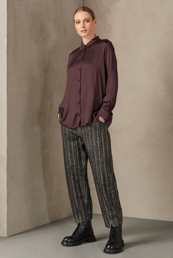 Stretch Satin Silk Shirt - Burgundy by Transit Par-Such — view 4