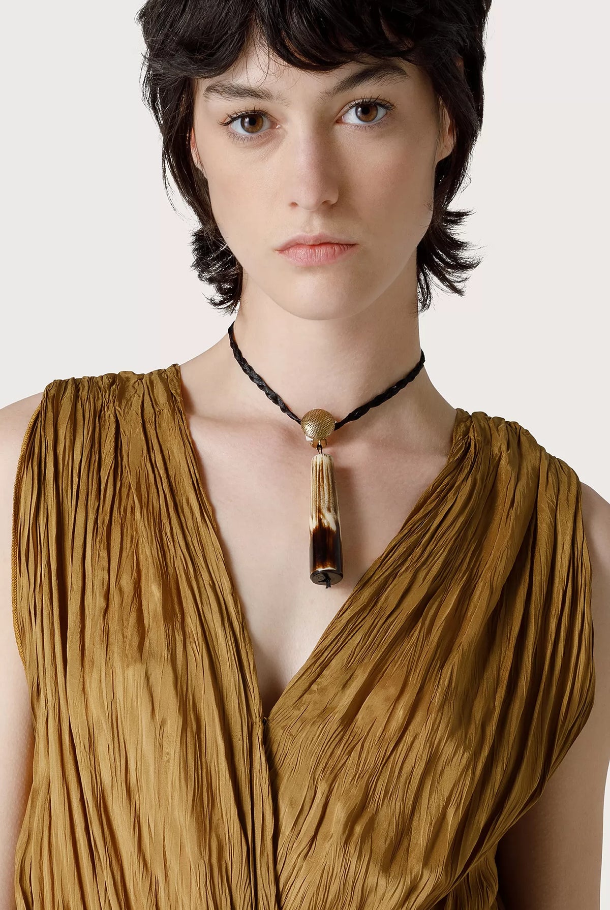 Crinkled Viscose Dress - Beige by Seventy Venezia — view 3