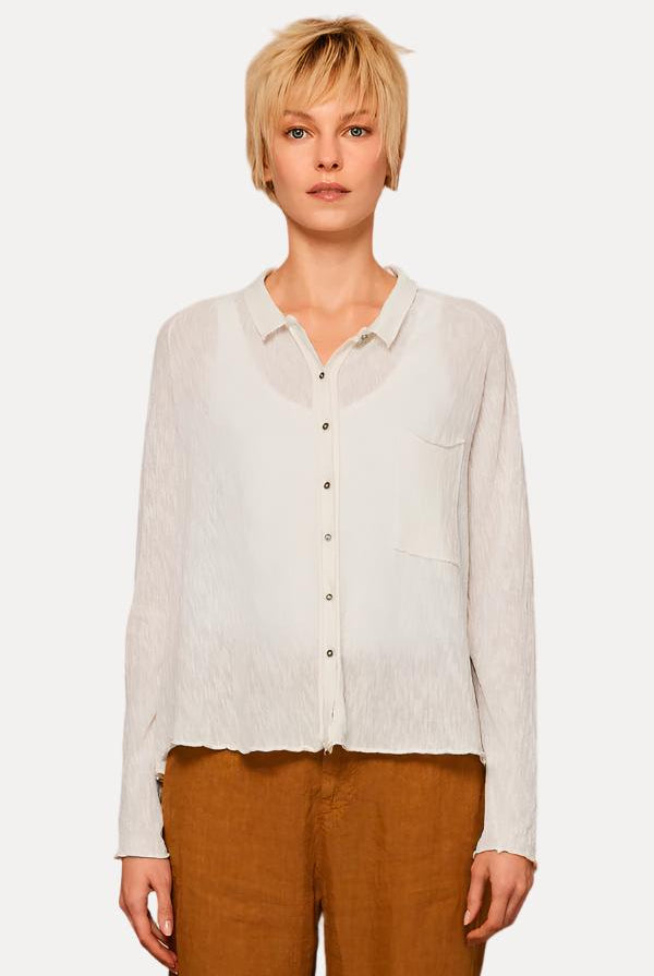 Shot Cotton Knitted Long Sleeve Shirt - White by Transit Par-Such | 25 South Boutiques