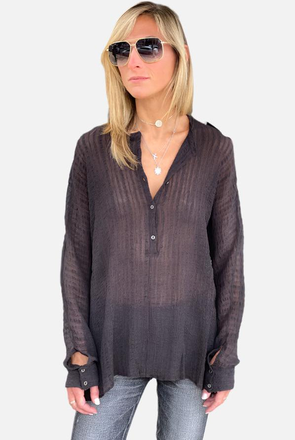 Long Sleeve 3/4 Button Down Shirt - Black by Transit Par-Such | 25 South Boutiques