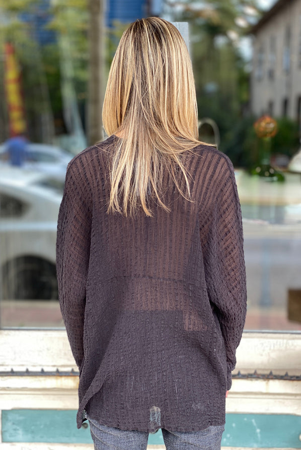 Long Sleeve 3/4 Button Down Shirt - Black by Transit Par-Such — alternate view