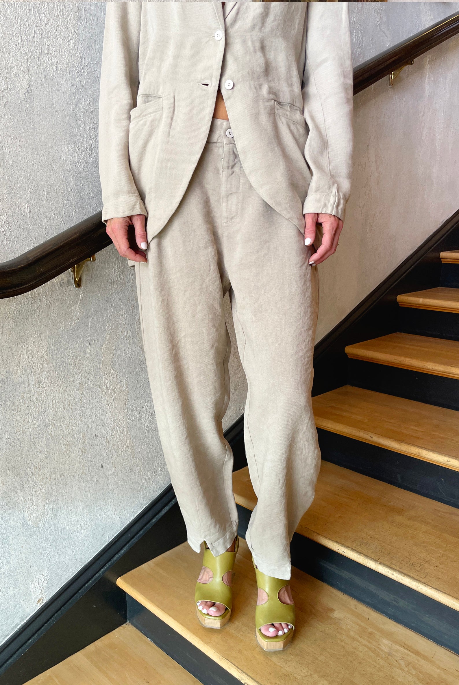 Comfort Fit Stretch Linen Viscose Trousers - Sand by Transit Par-Such — alternate view