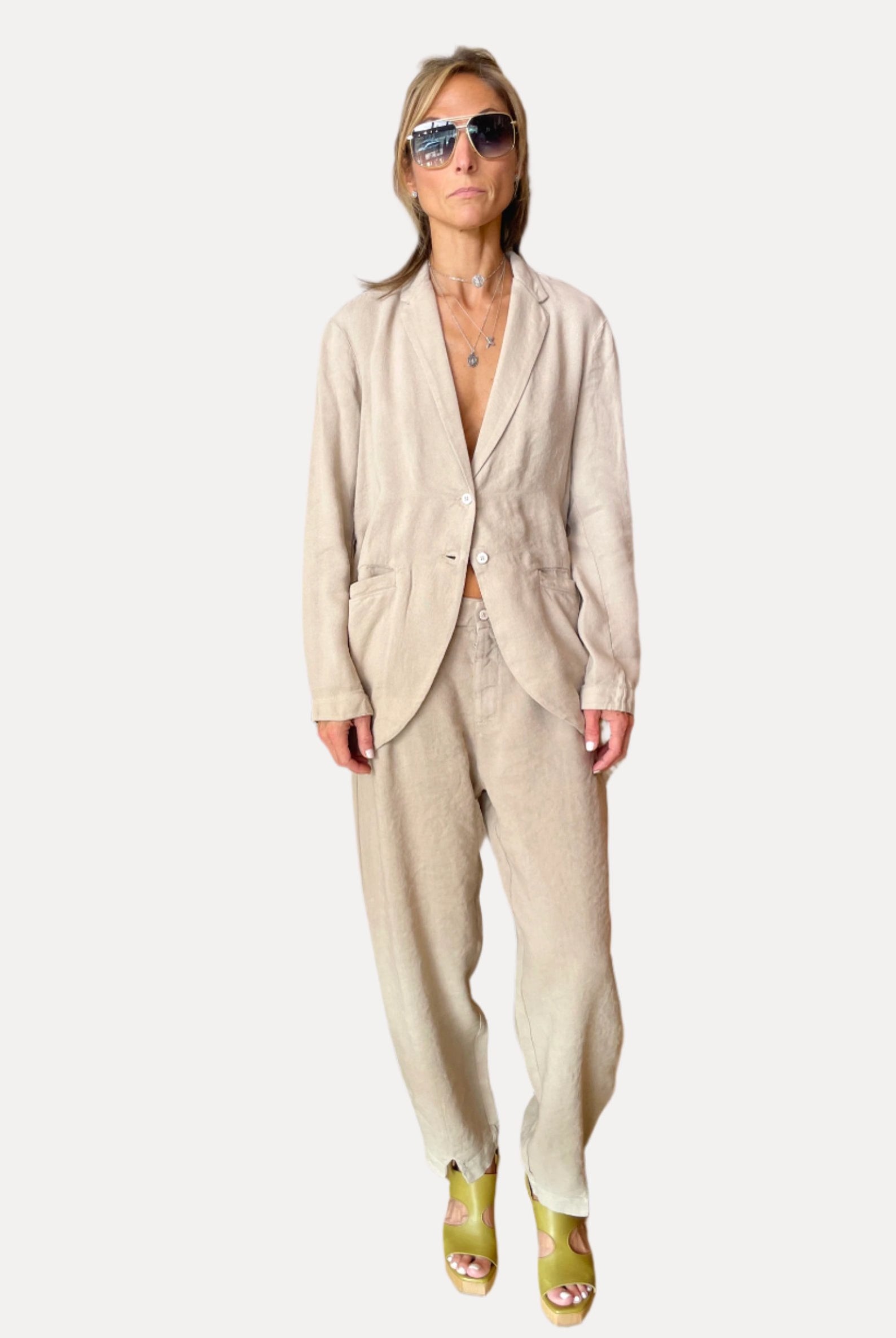 Comfort Fit Stretch Linen Viscose Trousers - Sand by Transit Par-Such | 25 South Boutiques