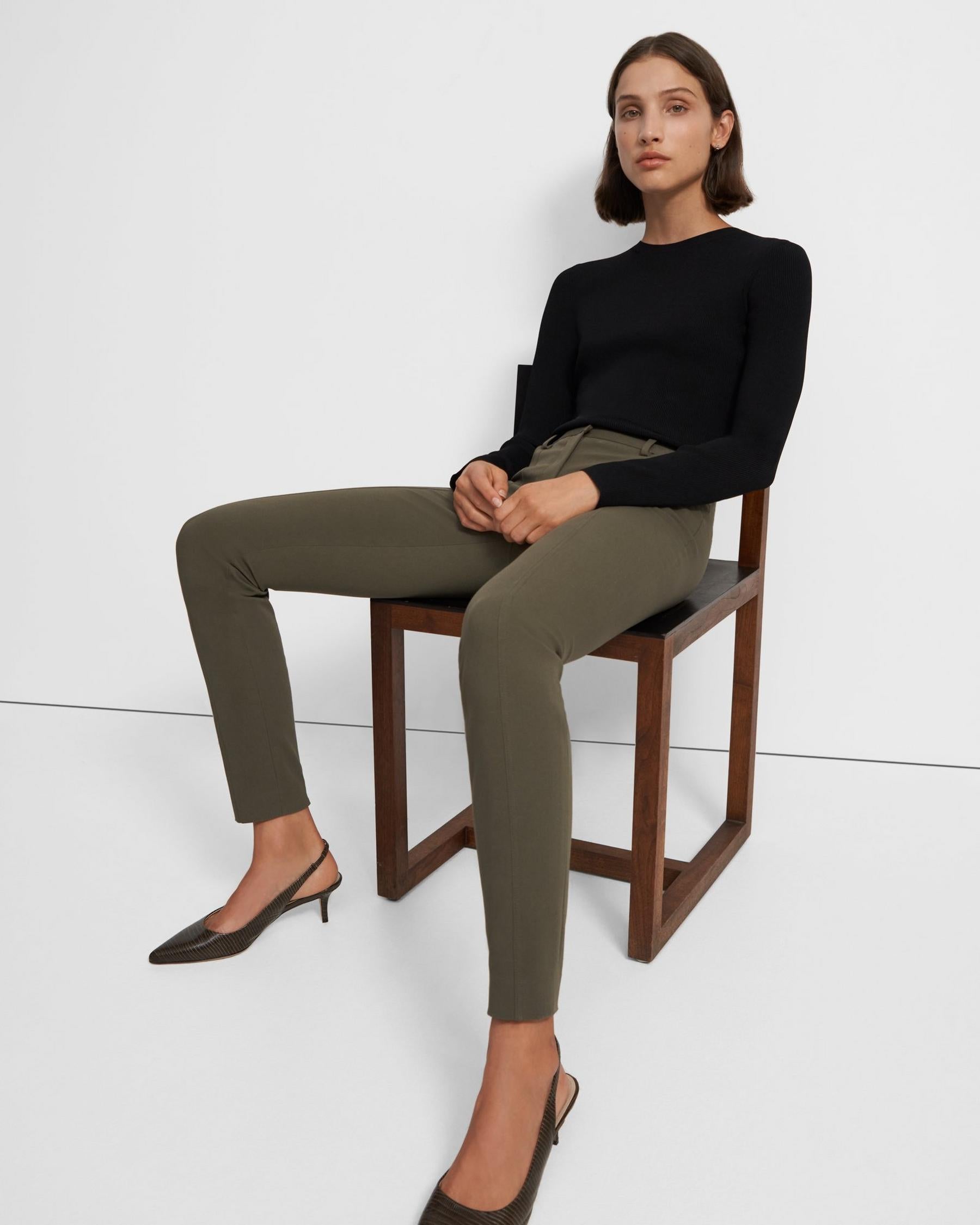 Bi-Stretch Cotton Twill Seamed Trousers - Teak by Theory — alternate view