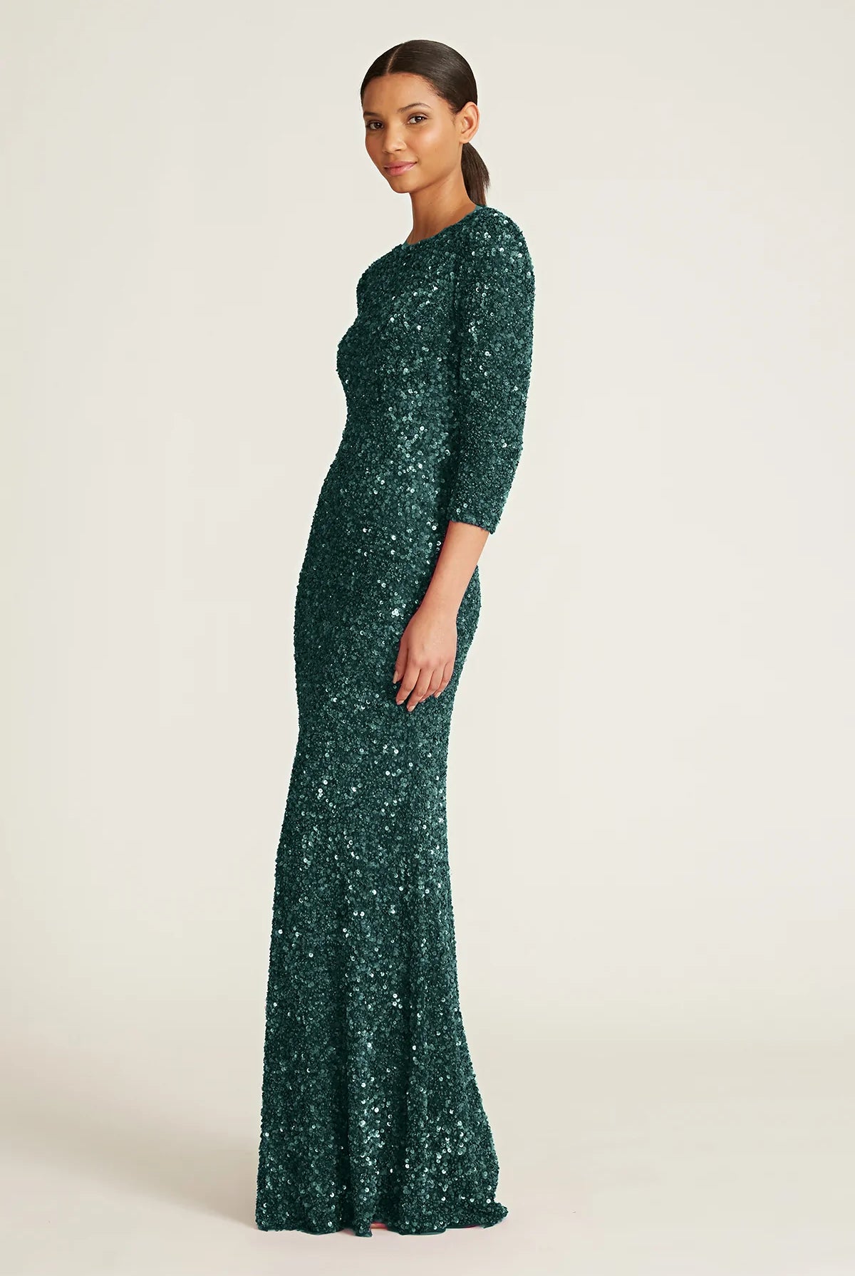 3/4 Sleeve Sequin Dress - Pine — view 3