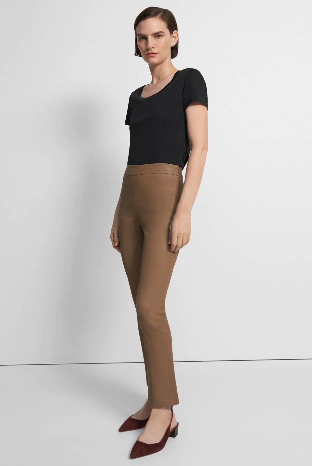 Leather Slim Kick Pant - Truffle by Theory — alternate view