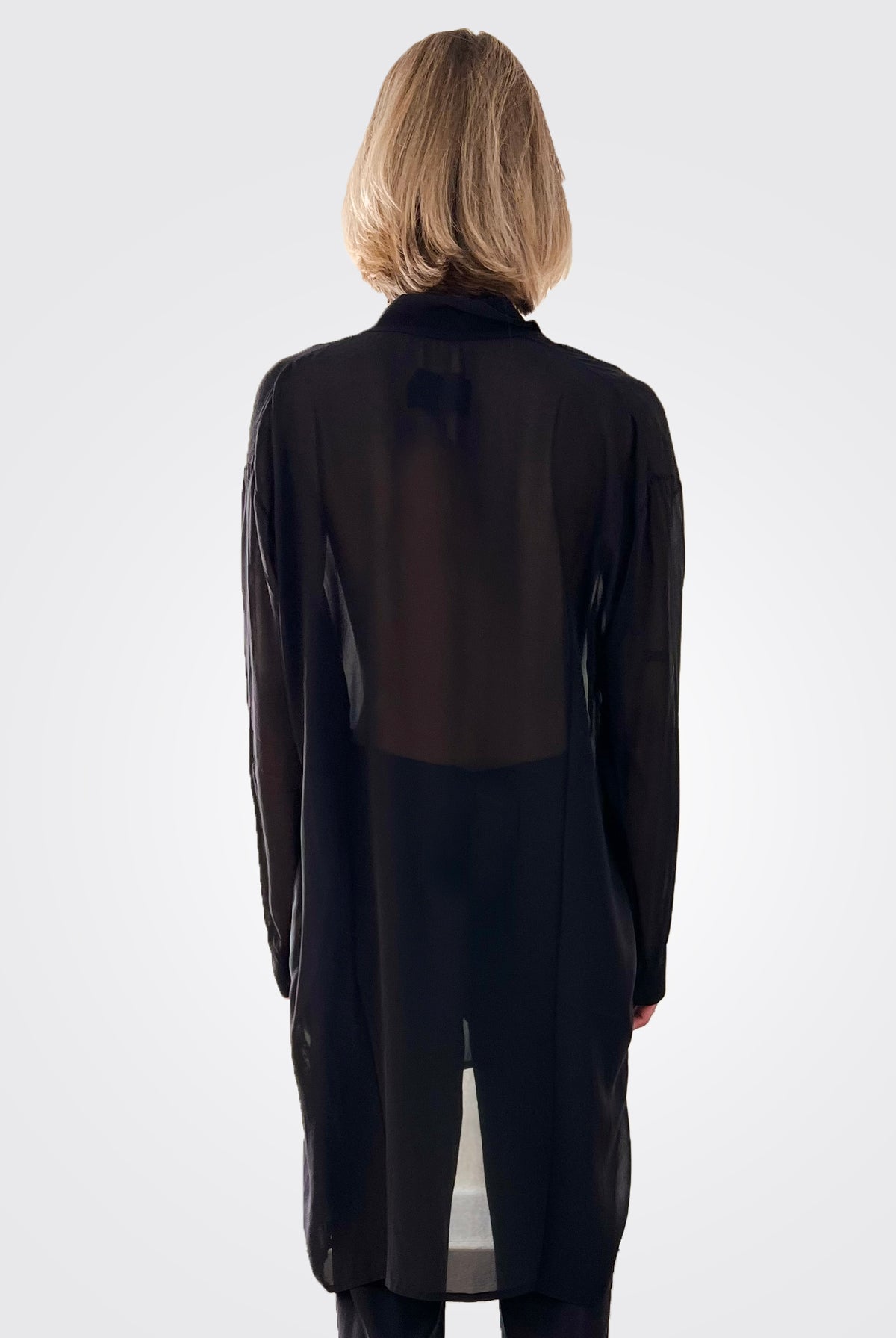 Silk Hi-Low Sheer Blouse - Black by Private 0204 — alternate view