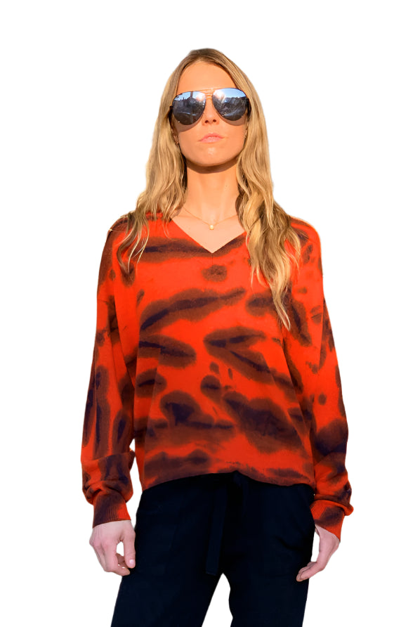 Malibu Tie Dye Oversized V - Rust / Tikka by Crush Cashmere | 25 South Boutiques