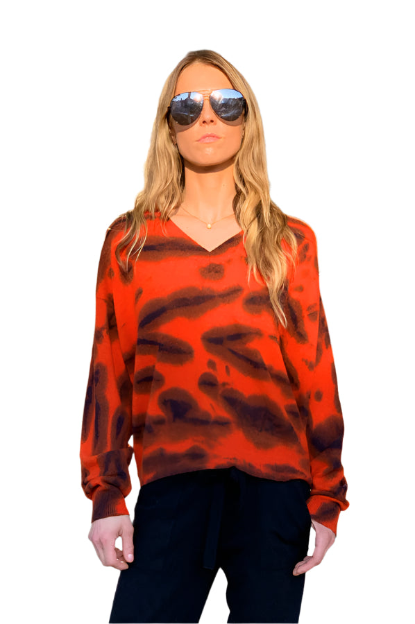 Malibu Tie Dye Oversized V - Rust / Tikka by Crush Cashmere | 25 South Boutiques