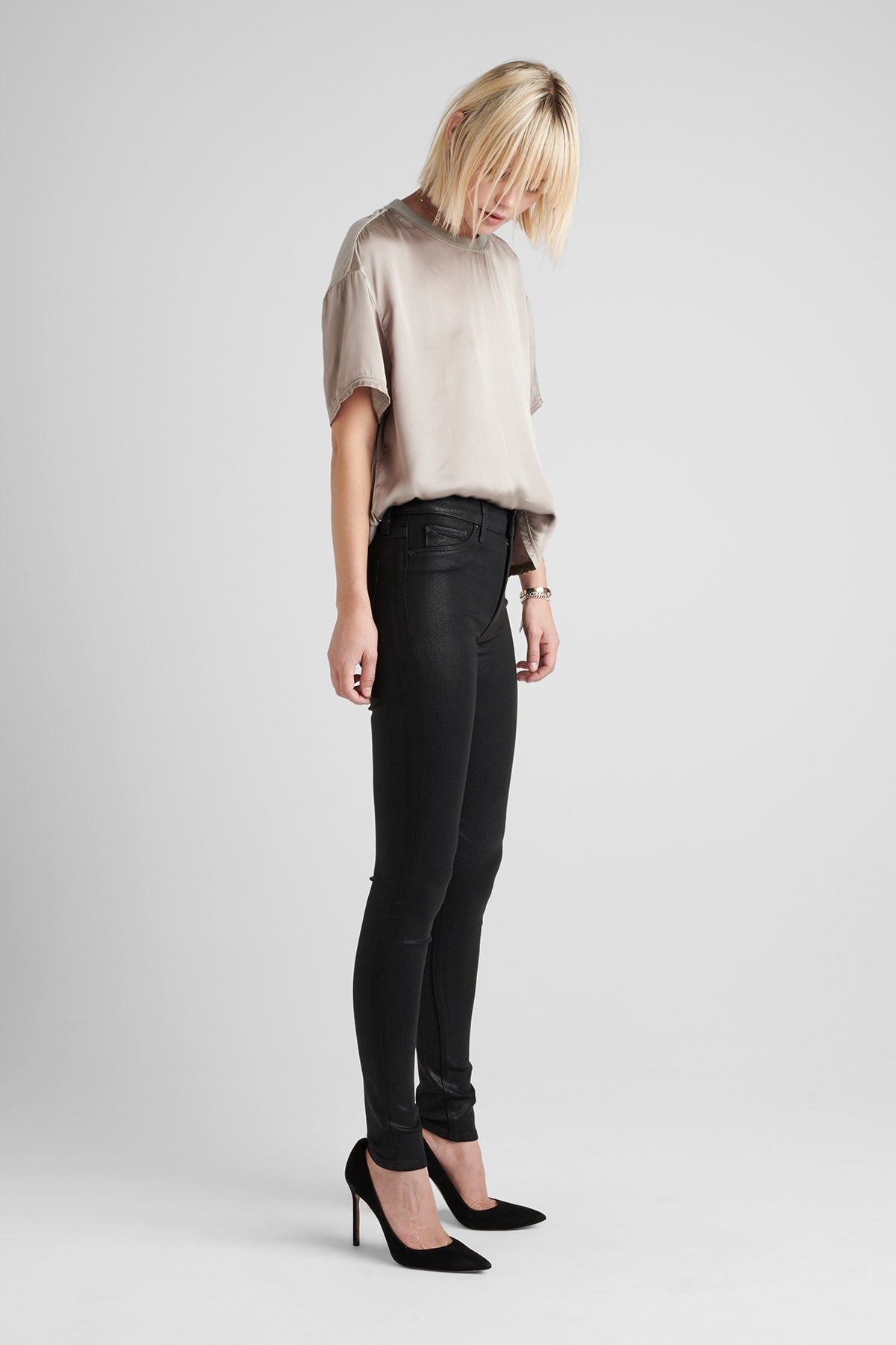 Barbara High Rise Skinny Jean - Noir Leatherette by Hudson — alternate view