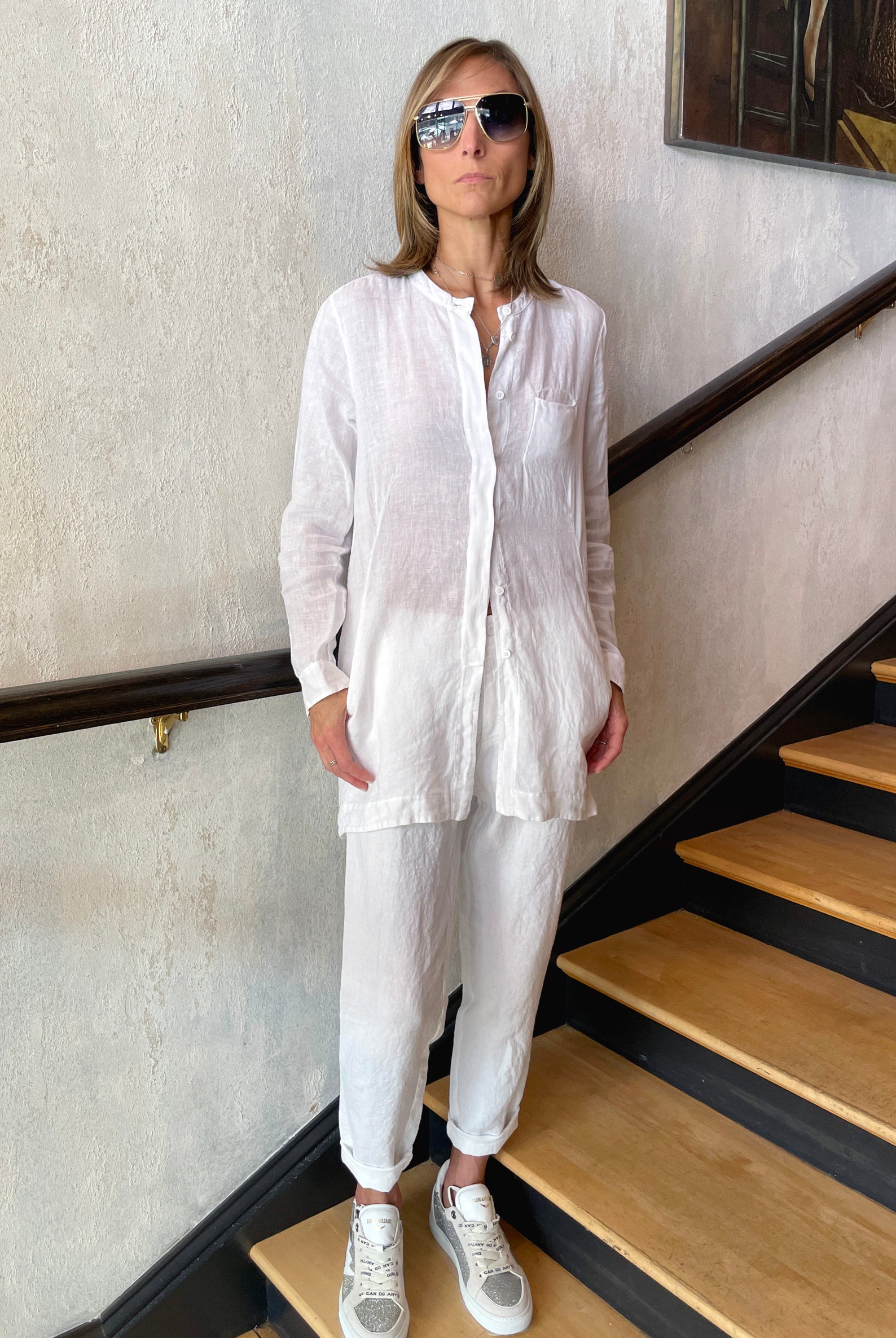 Regular Fit Linen Long Shirt - White by Transit Par-Such — alternate view