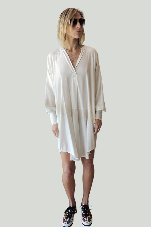 Long Sleeve V Neck Dress - White by Kristensen — alternate view