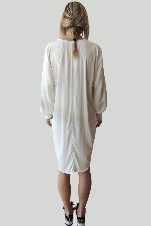 Long Sleeve V Neck Dress - White by Kristensen — view 3
