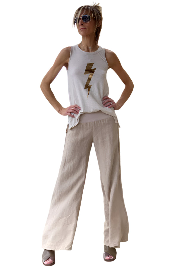 Wide Linen Trousers - Dark Clay by Enza Costa — alternate view