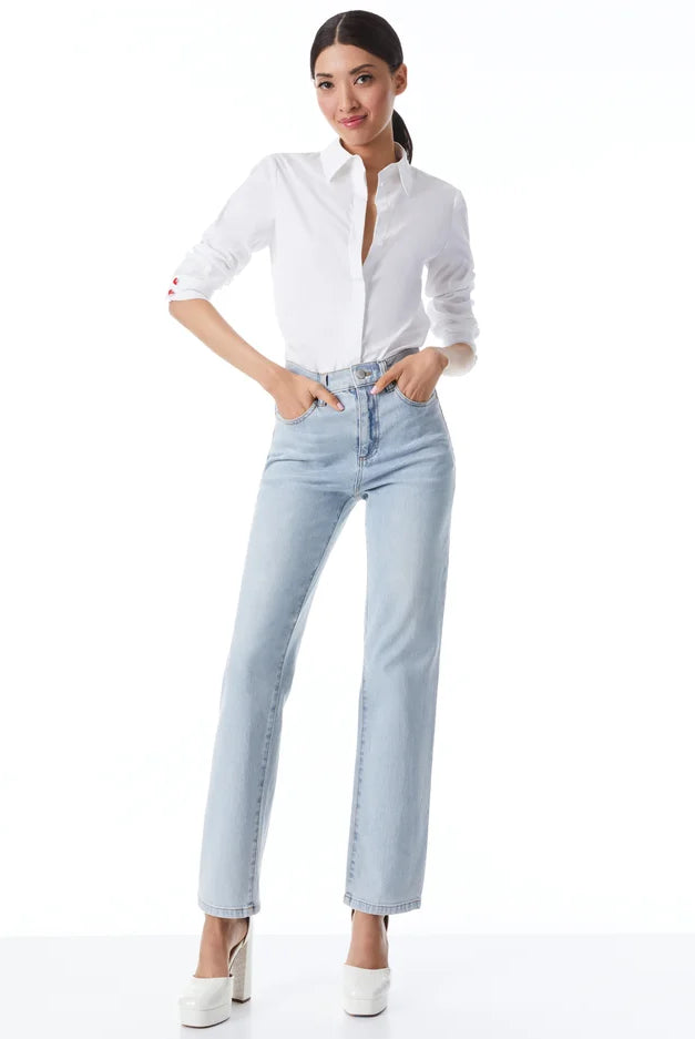 Willa Placket Top - White by Alice & Olivia — view 5