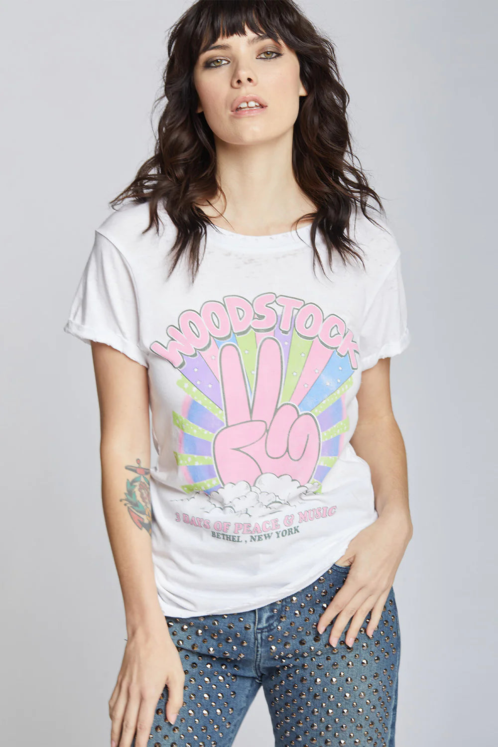 Woodstock Peace Out Tee - White by Recycled Karma | 25 South Boutiques