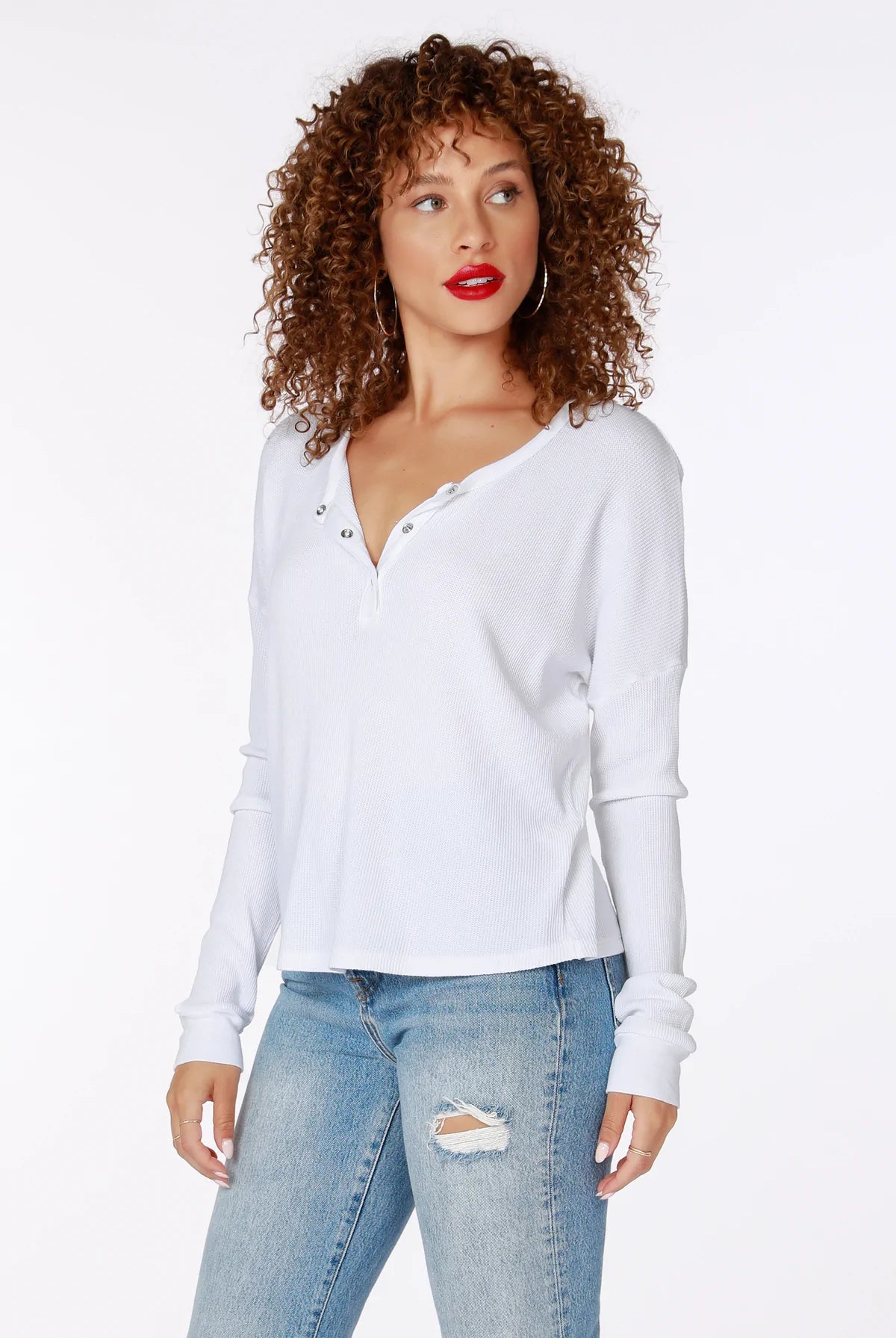 Snap Henley Thermal Top - White by Bobi | 25 South Boutiques