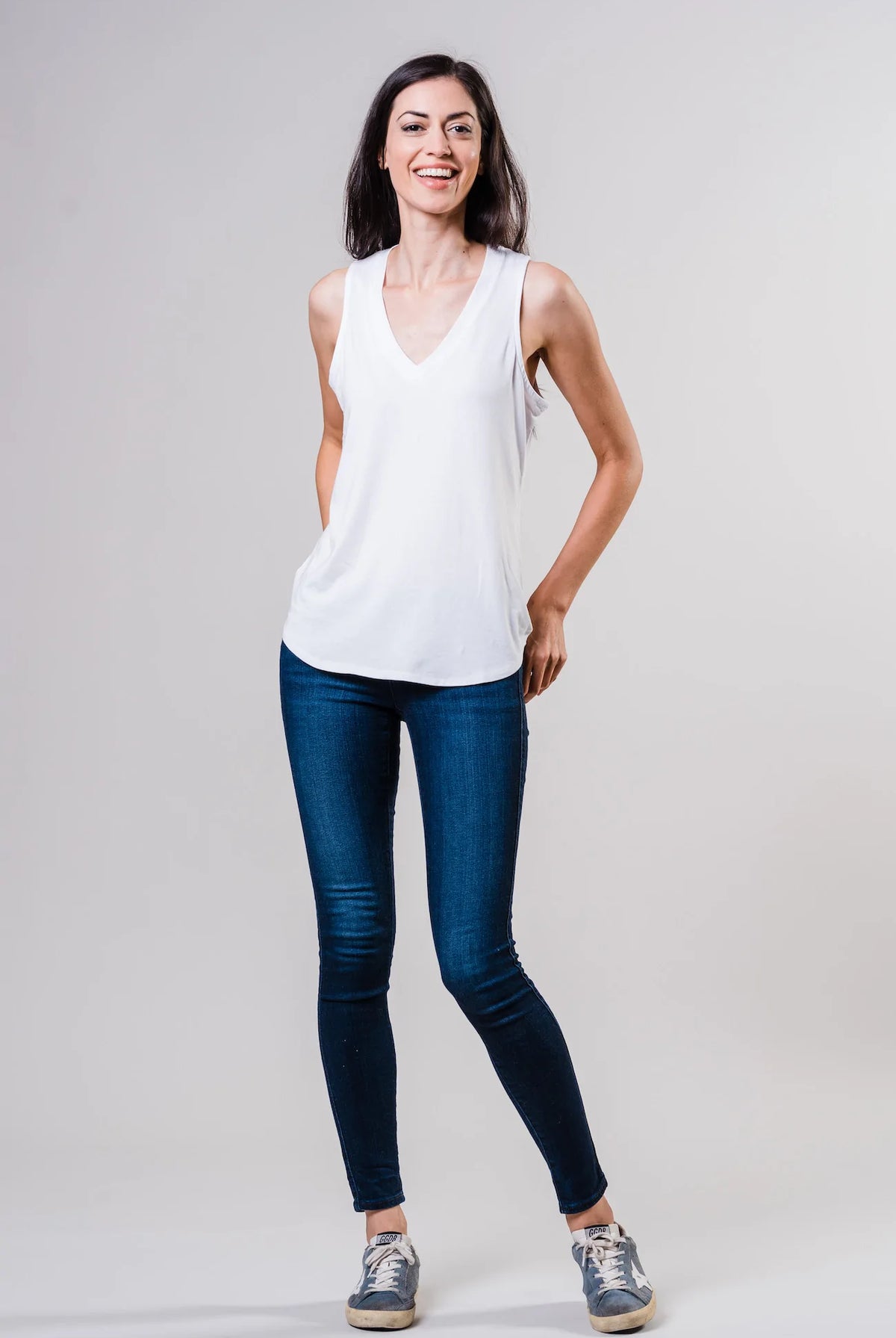 Zen Lightweight Jersey Tank - White by Southcott — alternate view
