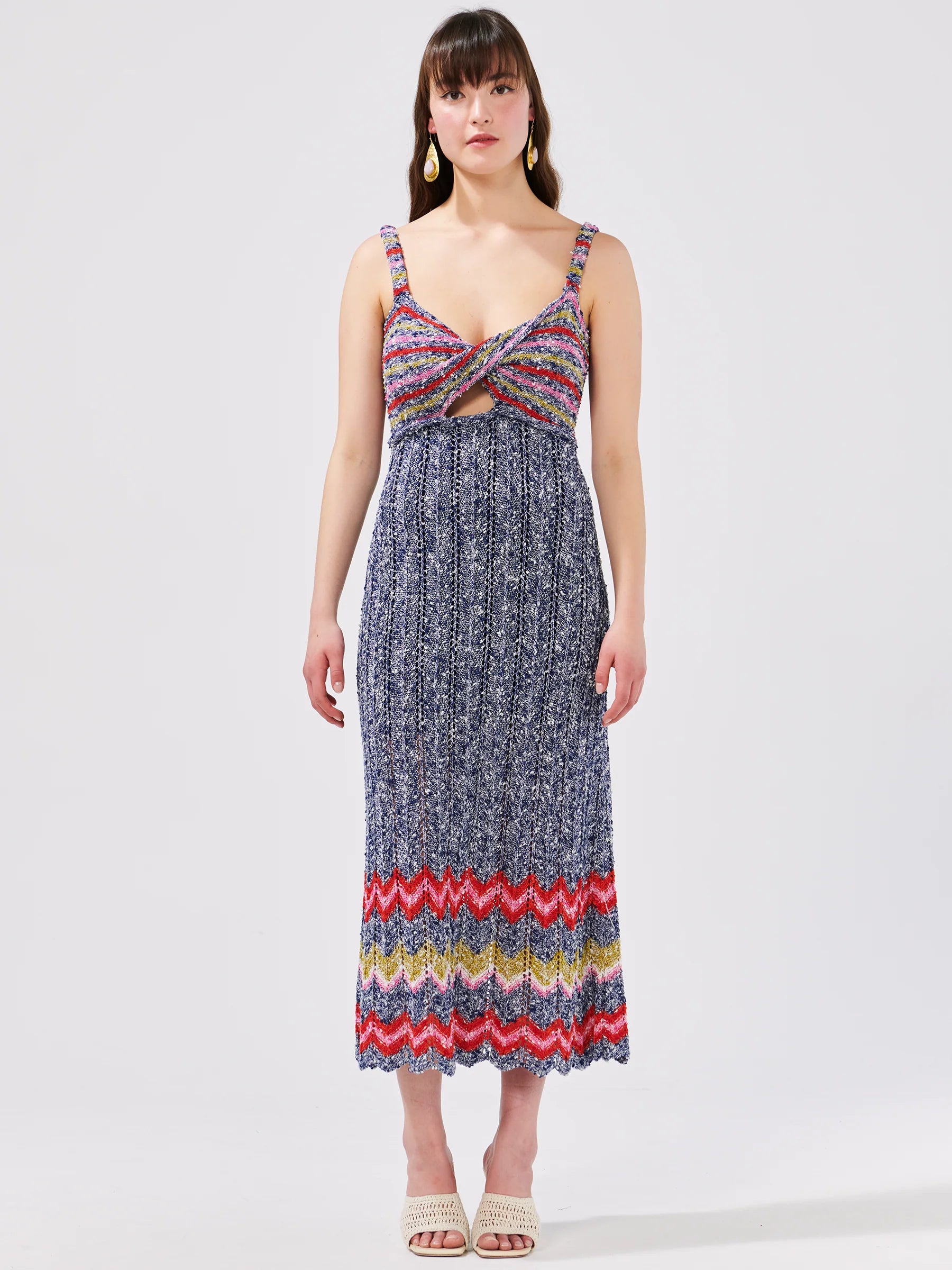 Boucle Twisted Bandeau Sundress - Zig Zag Navy by Hayley Menzies | 25 South Boutiques
