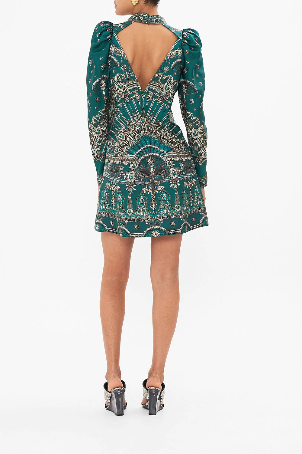 Puff Sleeve High Neck Mini Dress - A Venice Veil by Camilla — view 5