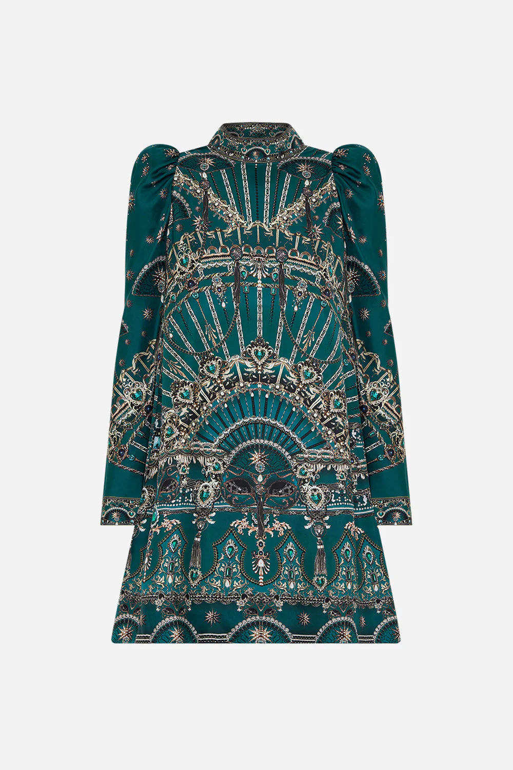 Puff Sleeve High Neck Mini Dress - A Venice Veil by Camilla — view 6