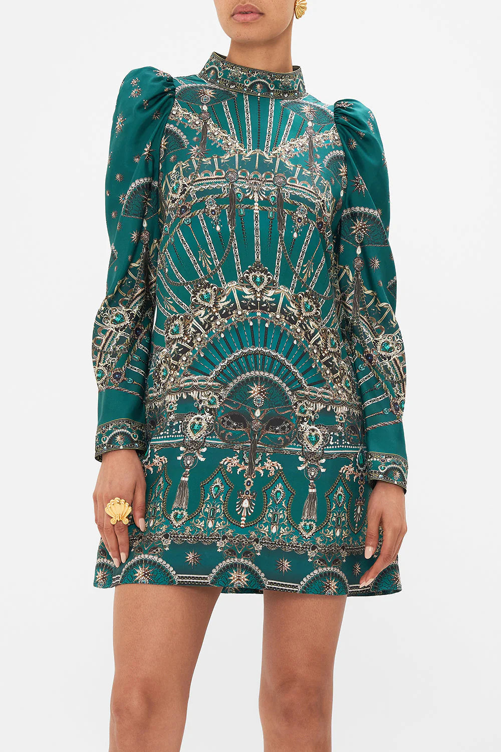 Puff Sleeve High Neck Mini Dress - A Venice Veil by Camilla — alternate view