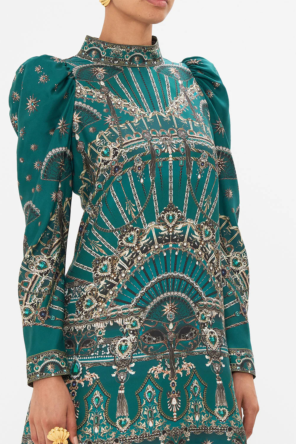 Puff Sleeve High Neck Mini Dress - A Venice Veil by Camilla — view 3
