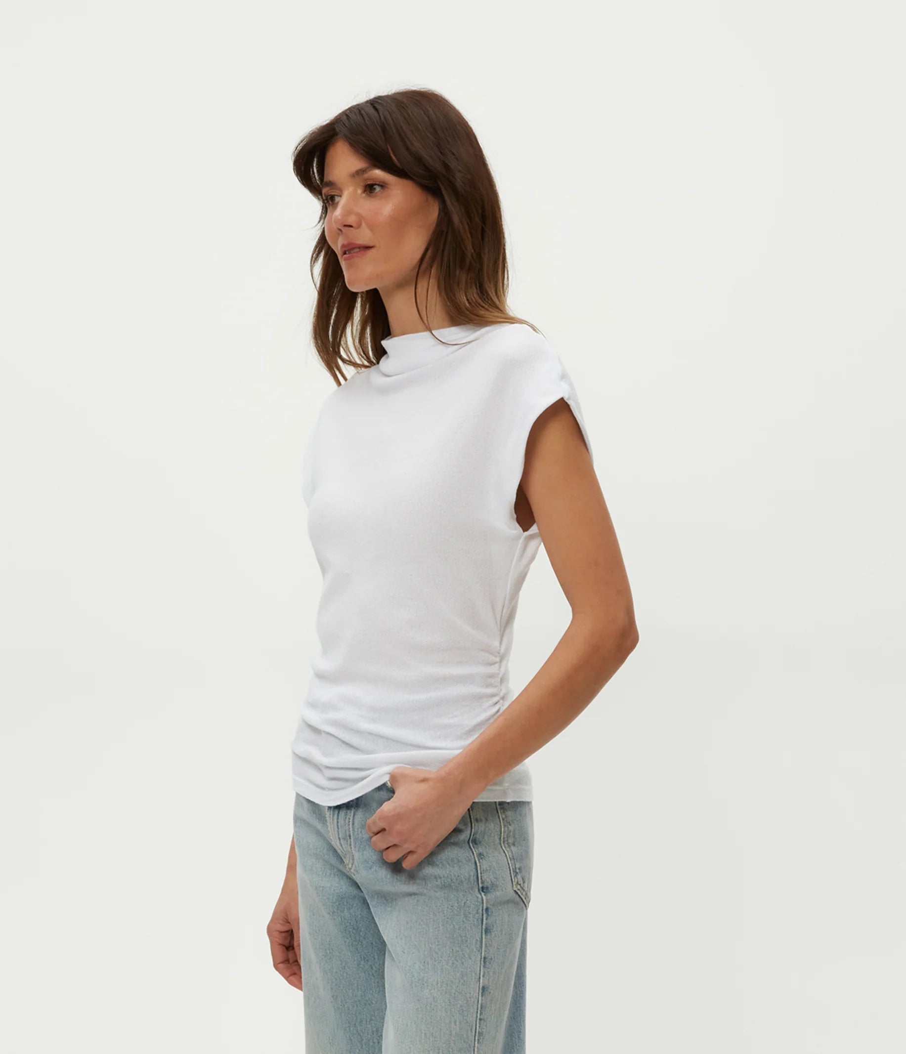 Reese Shine Power Shoulder Top - White by Michael Stars — alternate view