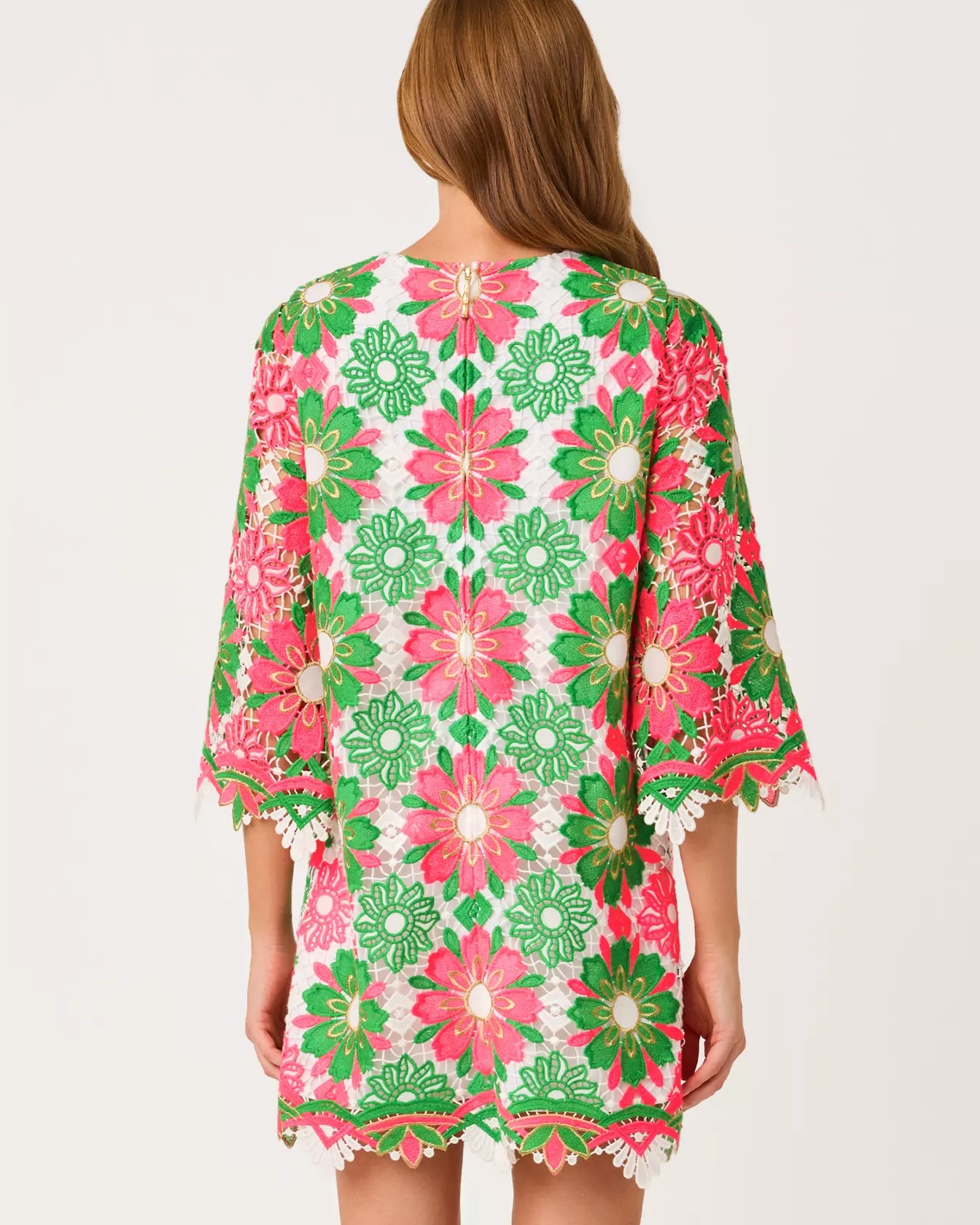 Jouri 3/4 Sleeve Lace Dress - Cherry Blossom Pink Sunshine Tile Lace by Lilly Pulitzer — view 3