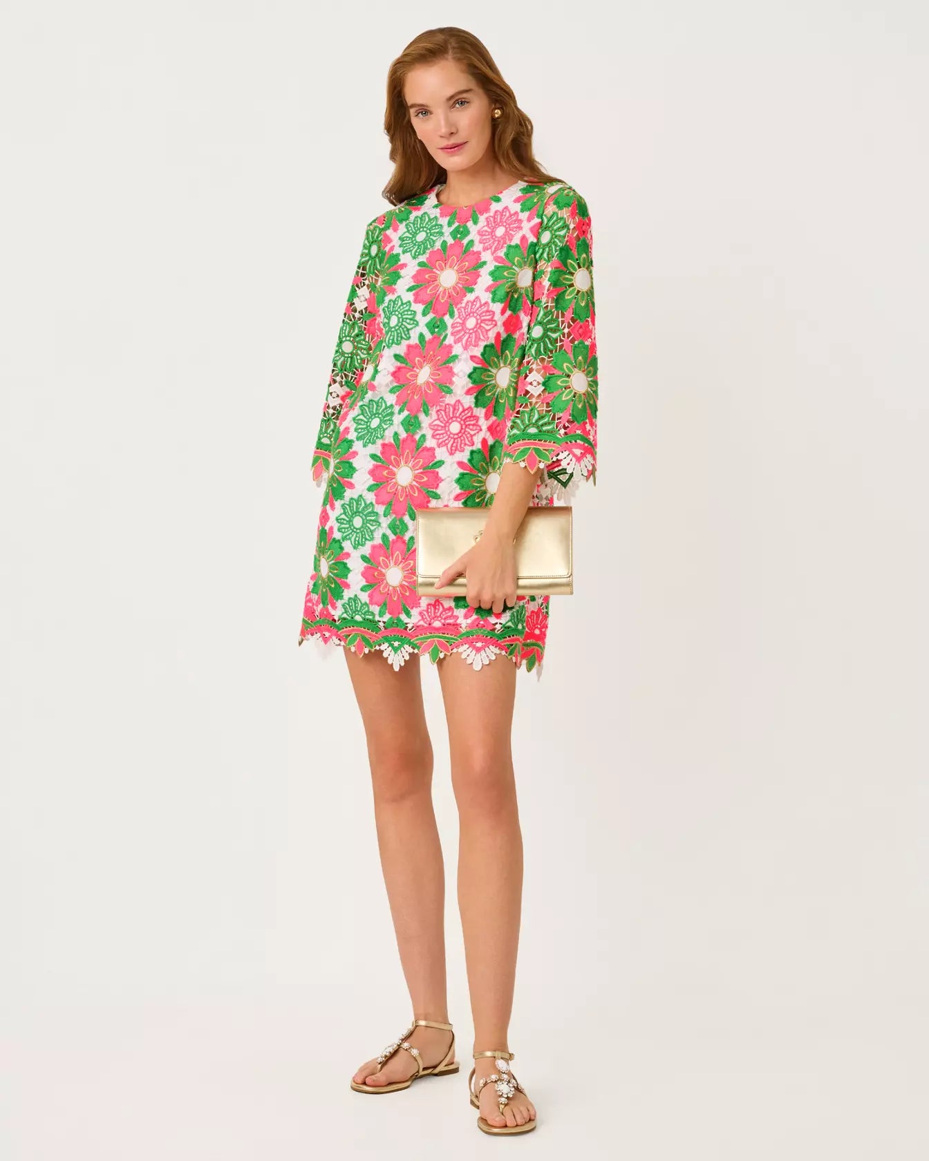 Jouri 3/4 Sleeve Lace Dress - Cherry Blossom Pink Sunshine Tile Lace by Lilly Pulitzer | 25 South Boutiques
