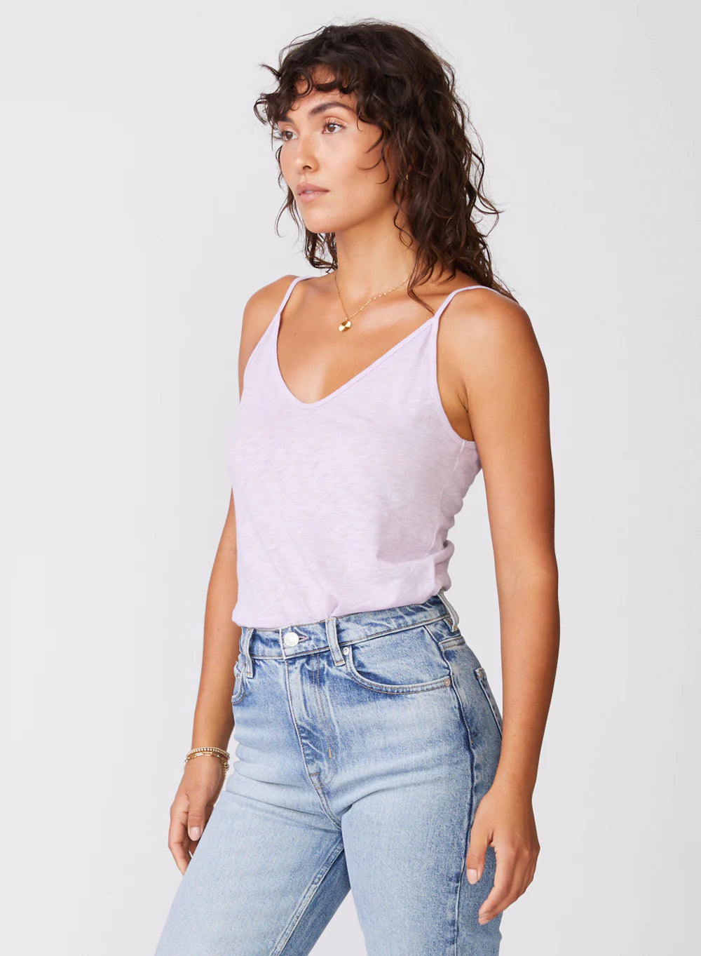 Supima Slub Jersey V Neck Tank - Lilac by Stateside — view 3