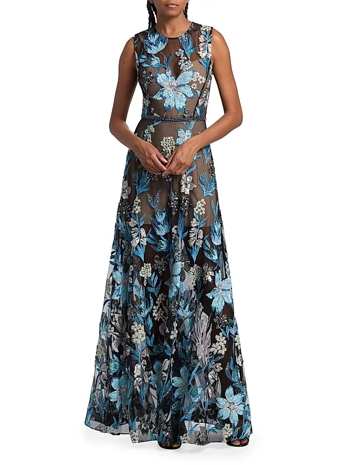 Arielle Floral Gown - Blue Multi by Bronx And Banco | 25 South Boutiques