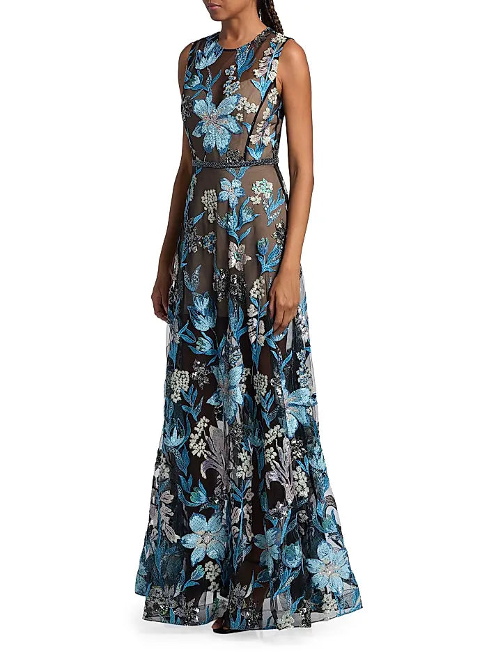 Arielle Floral Gown - Blue Multi by Bronx And Banco — alternate view